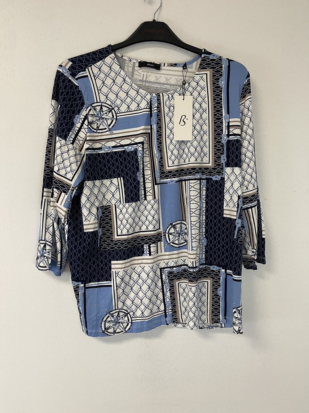Bonita Blouse Womens XL Baroque Geometric 3/4 Sleeve Shirt Hawaiian Top N206